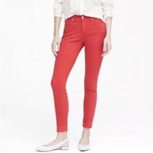 Banana Republic Mid Rise Skinny Vamp Red Jeans Raw Hem Ankle Denim Size 27